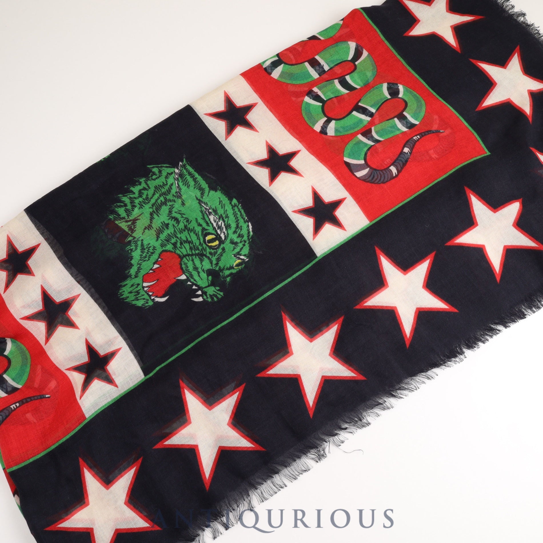 Gucci scarf tiger snake star rayon barcode tag