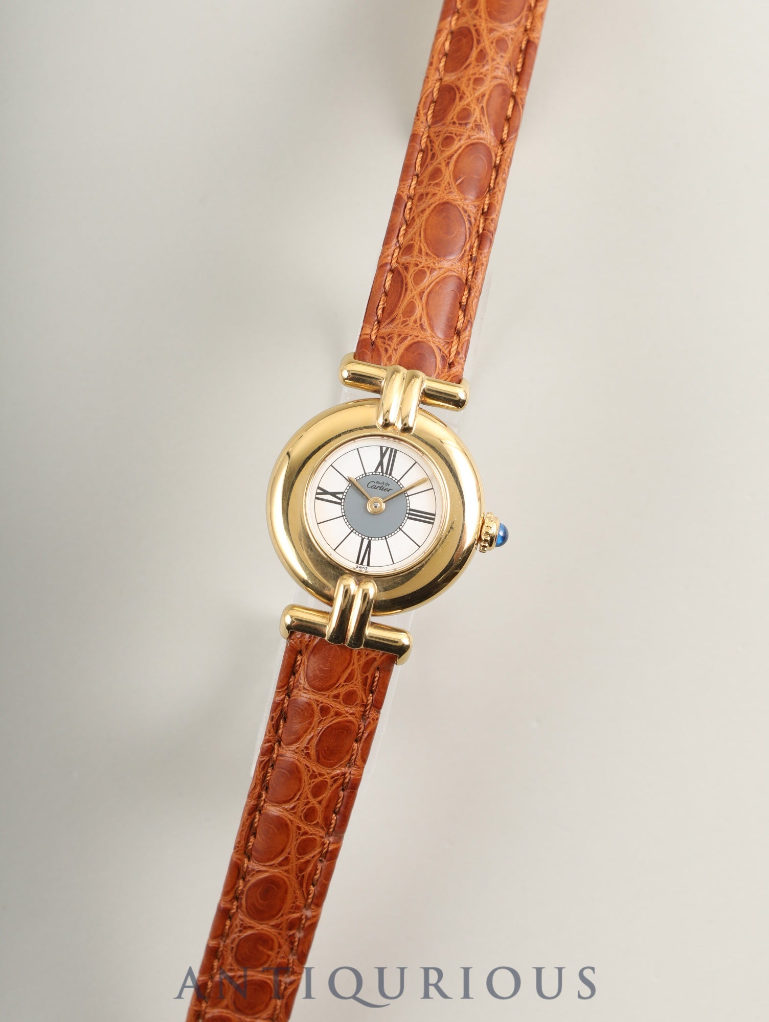 カルティエ マストコリゼ W1006654 / 590002 クォーツ Cal.90 SV925 革 純正Dバックル(GP) センターグレー飛びローマン文字盤 冊子 保証書(1991年)オーバーホール済み