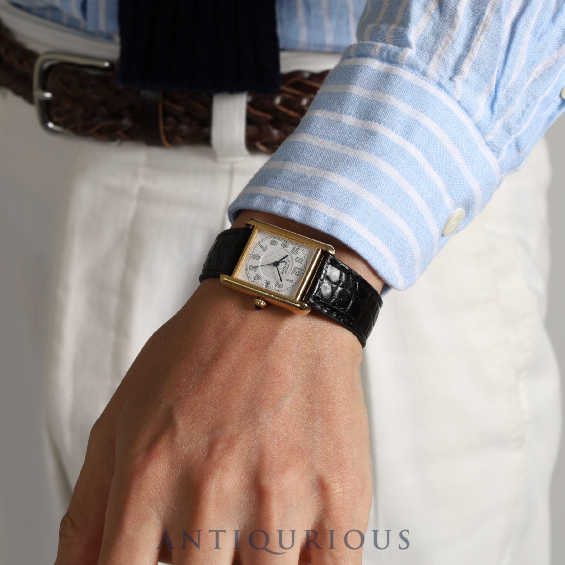 Cartier Must Tank GM (XL) 2413 Quartz Caliber 87 SV925 with Genuine Leather Strap and Genuine D-Buckle (GP). Telephone Arabic Dial. Overhauled and Finished to Look Like New.