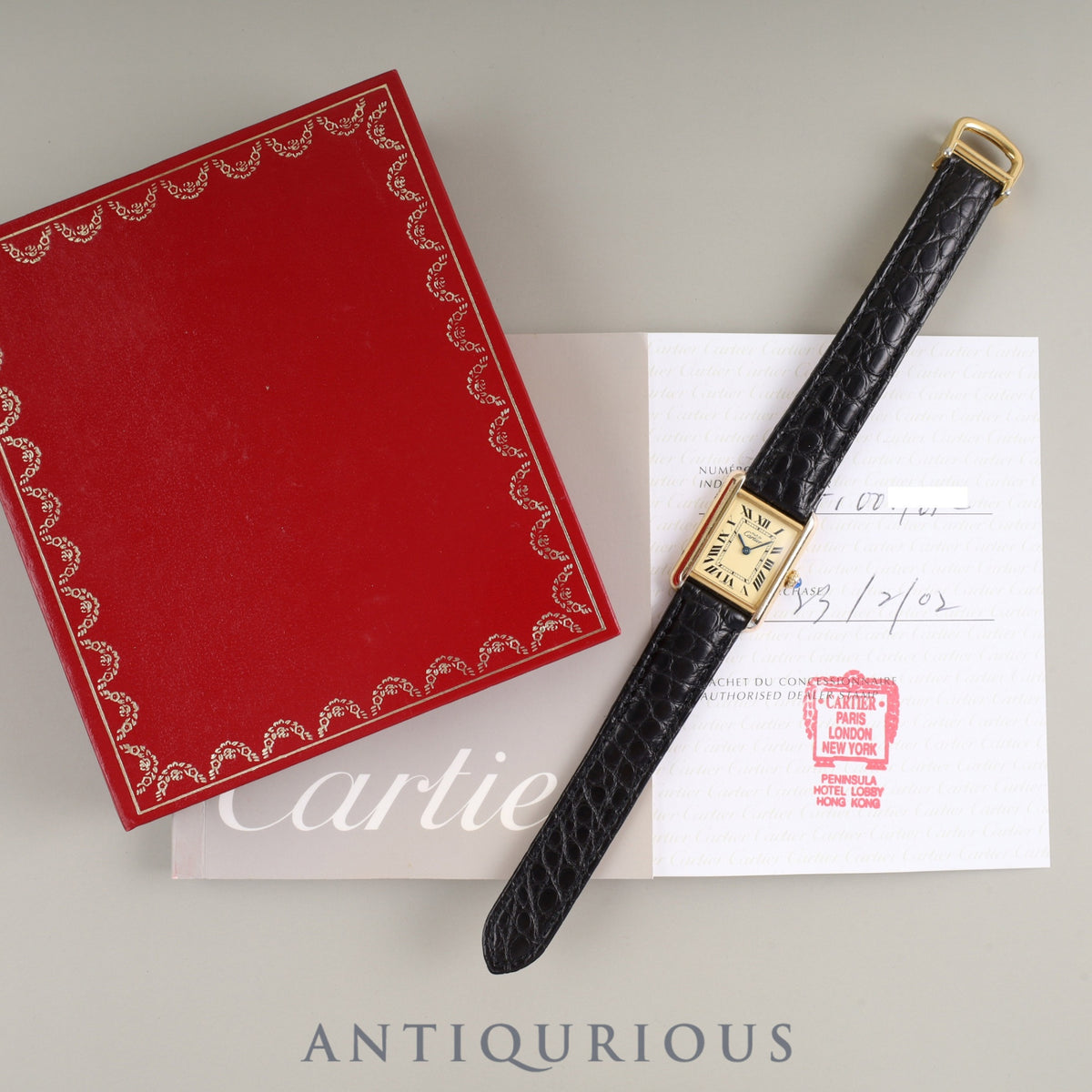 Cartier Must Tank MM W1017354 / 2415 Quartz Cal.057 SV925 Leather Genuine D-buckle (GP) Ivory Roman dial Warranty (2002) Overhauled