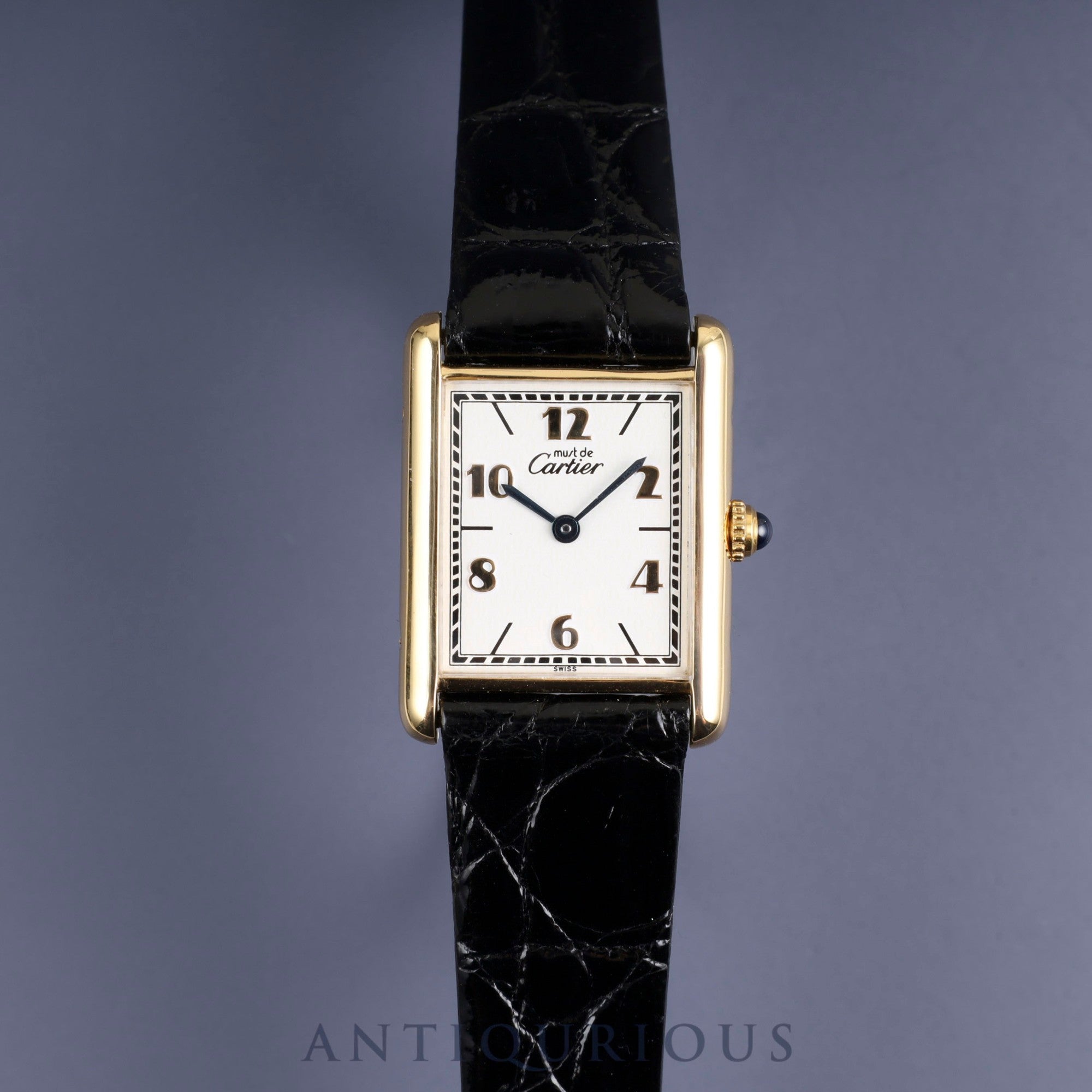 Cartier Must Tank LM 590005 Quartz Cal.690 SV925 Leather Genuine Buckle (GP) Flying Arabic CC Dial Box Booklet Warranty (1993) Overhauled and refinished to like new condition