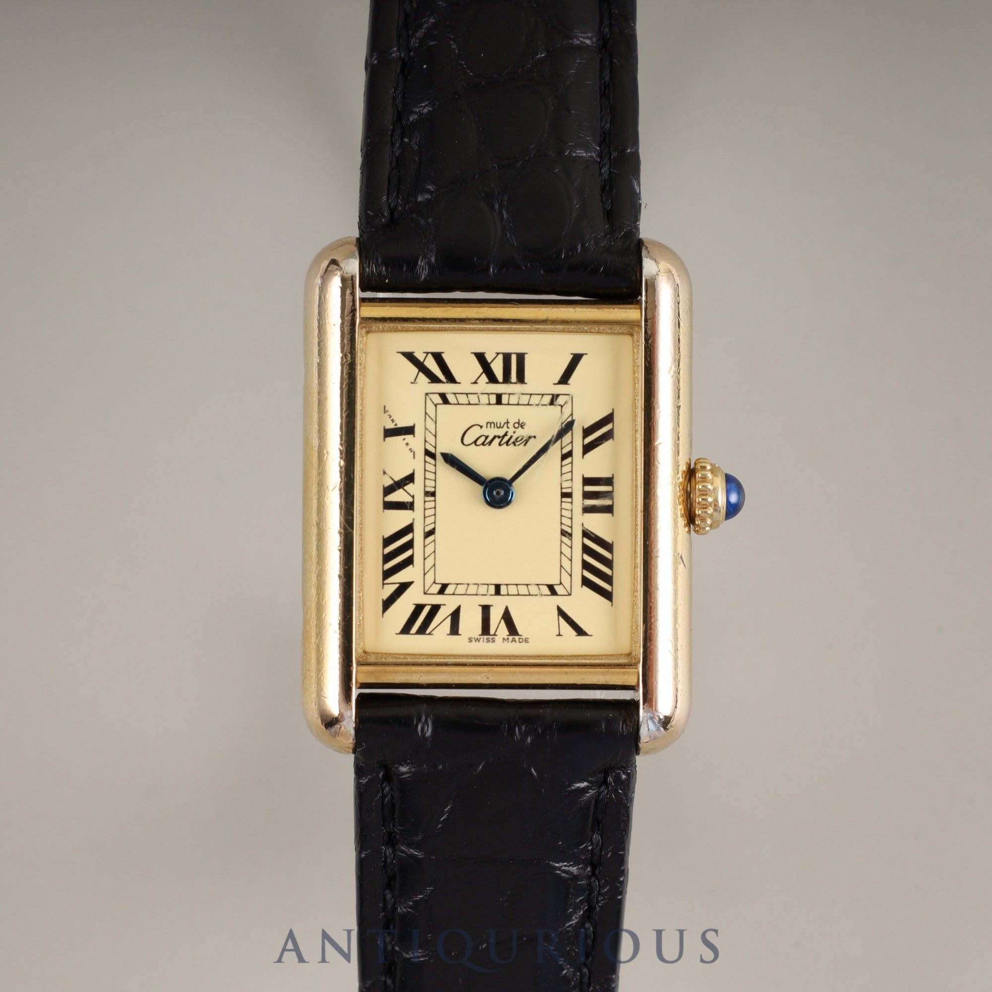 カルティエ マストタンク MM W1017354 / 2415 クォーツ Cal.057 SV925 革 純正Dバックル(GP)アイボリーローマン文字盤 保証書(2002年) オーバーホール済み