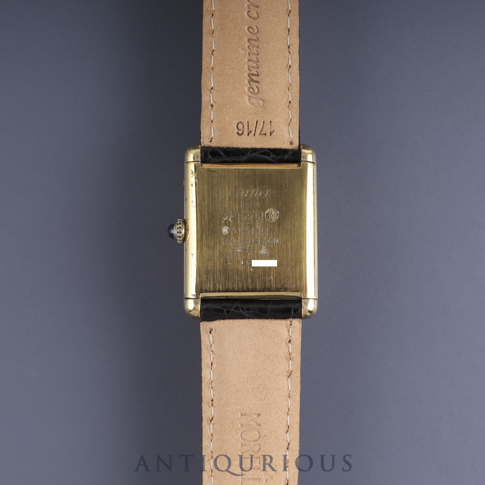 Cartier Must Tank LM Manual Winding SV925 Leather Watch with Genuine GP Buckle, Black Roman Dial, Overhauled