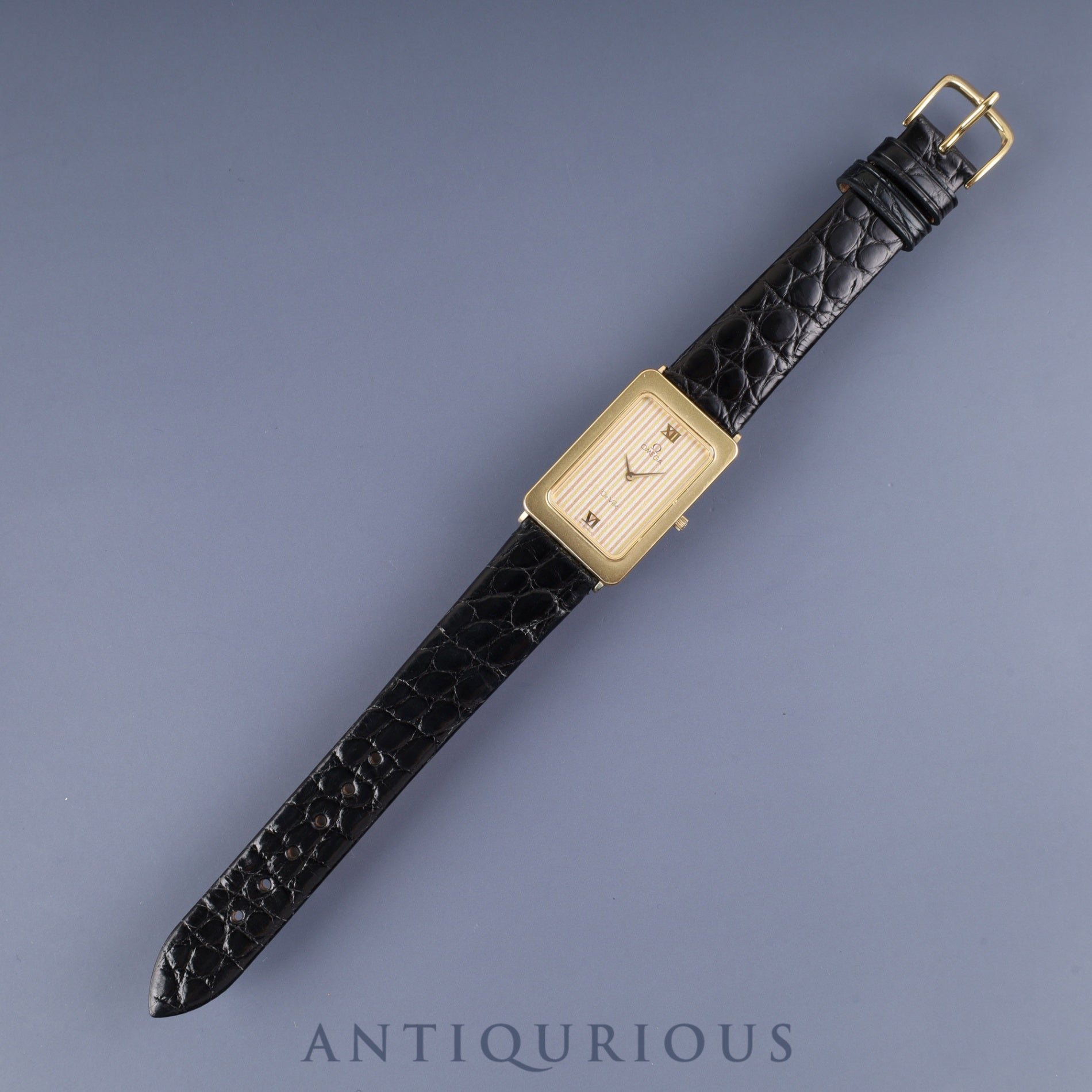 オメガ デ・ヴィル 195.0051 クォーツ Cal.1455 GP 革 社外尾錠(GP)ゴールドストライプ文字盤 オーバーホール済み