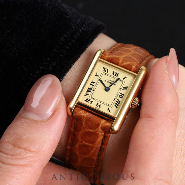 Cartier Must Tank SM W1003154 / 1613 Quartz Cal.057 SV925 Leather Genuine Buckle (GP) Ivory Roman Dial Overhauled