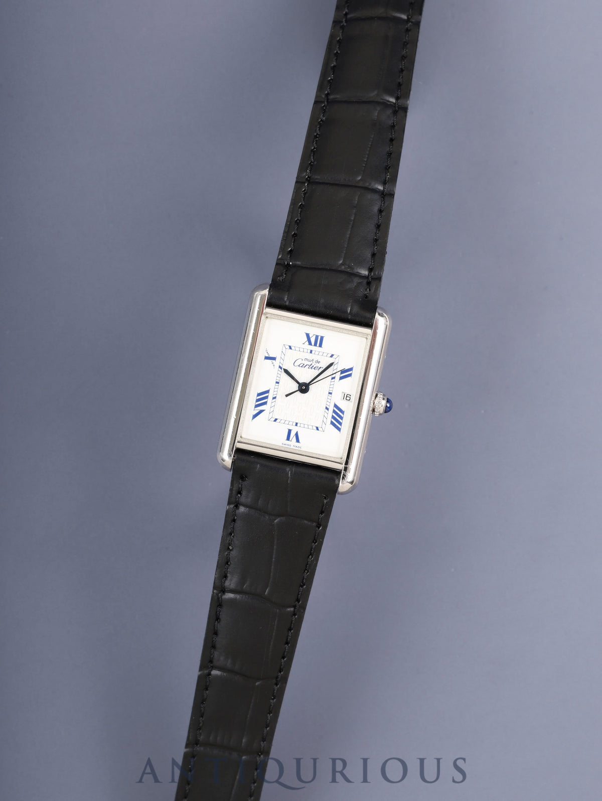 Cartier Must Tank GM (XL) W1014154 /2414 Quartz Cal.687 SV925 Leather Genuine D-buckle (SS) White Dial with Exploding Roman Numerals, CC Logo (SWISS MADE marking) Box Papers Overhauled