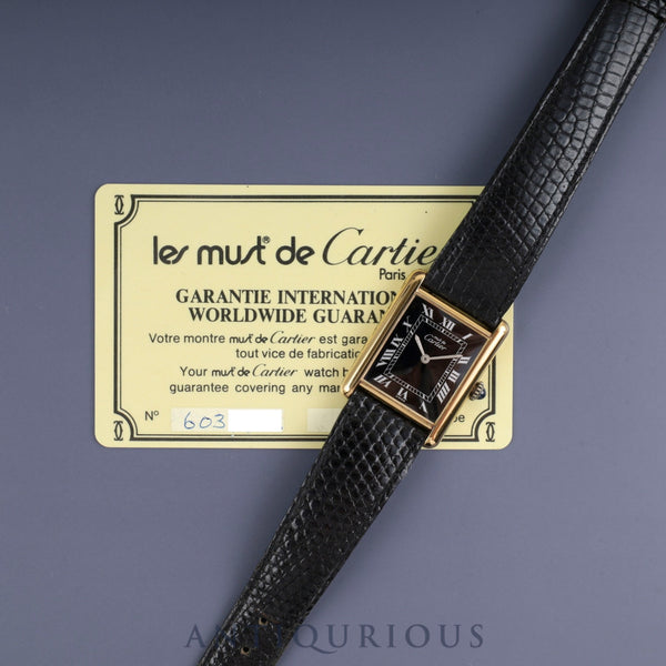 Cartier Must Tank LM Manual winding Cal.78-1 SV925 Genuine leather strap Genuine buckle Black Roman dial Warranty (1978) Overhauled
