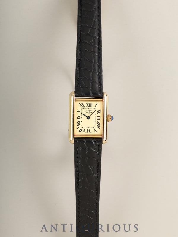 Cartier Must Tank MM W1017354 / 2415 Quartz Cal.057 SV925 Leather Genuine D-buckle (GP) Ivory Roman SWISS MADE Overhauled