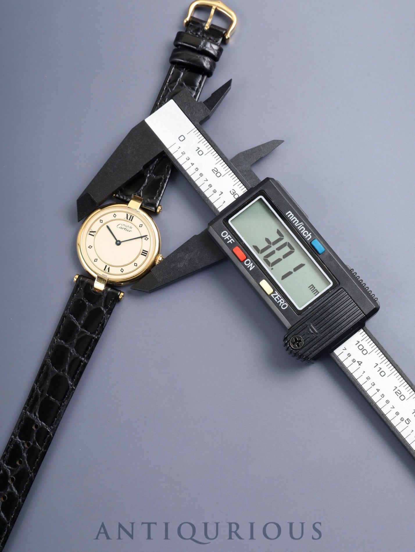 カルティエ マスト ヴァンドーム VLC LM 590003 クォーツ Cal.90 SV925 革 純正尾錠(GP)アイボリー4点ローマン文字盤 箱 保証書(1993年)オーバーホール済み