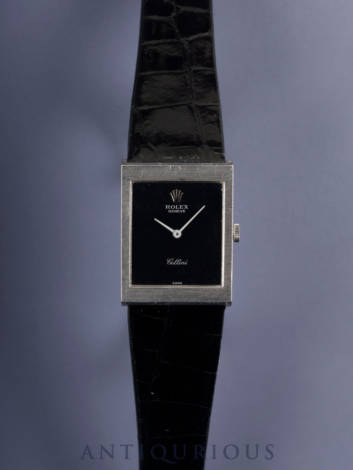 Rolex Cellini 4014 Manual Winding Caliber 1600 750WG Leather Strap with Genuine GP Buckle Black Dial No. 33 (1971) Overhauled