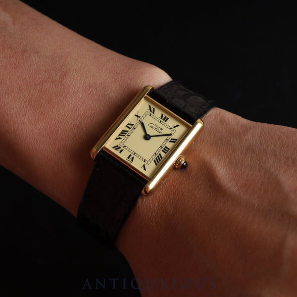 カルティエ マストタンク LM 590005 クォーツ Cal.90 SV925 革 純正尾錠(GP) アイボリーローマン文字盤 1982年頃~1995年頃 オーバーホール済み