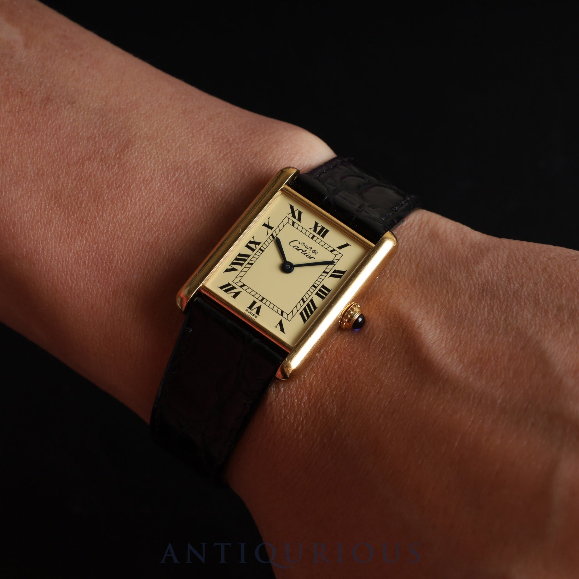 カルティエ マストタンク LM 590005 クォーツ Cal.90 SV925 革 純正尾錠(GP) アイボリーローマン文字盤 1982年頃~1995年頃 オーバーホール済み