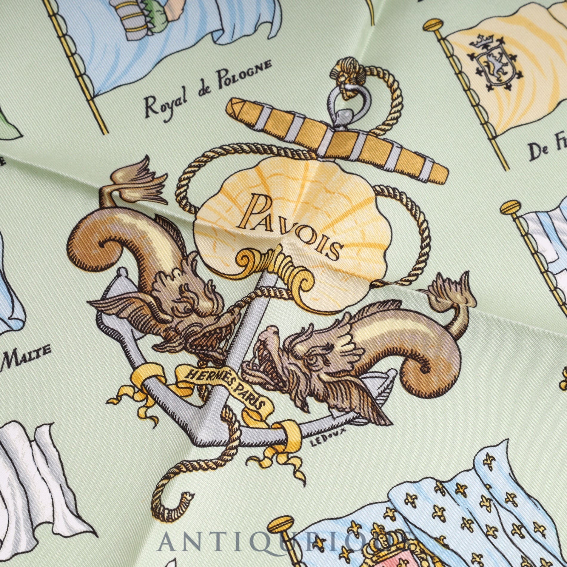 Hermes Scarf Carre 45 PAVOIS Ship Flag 100% Silk