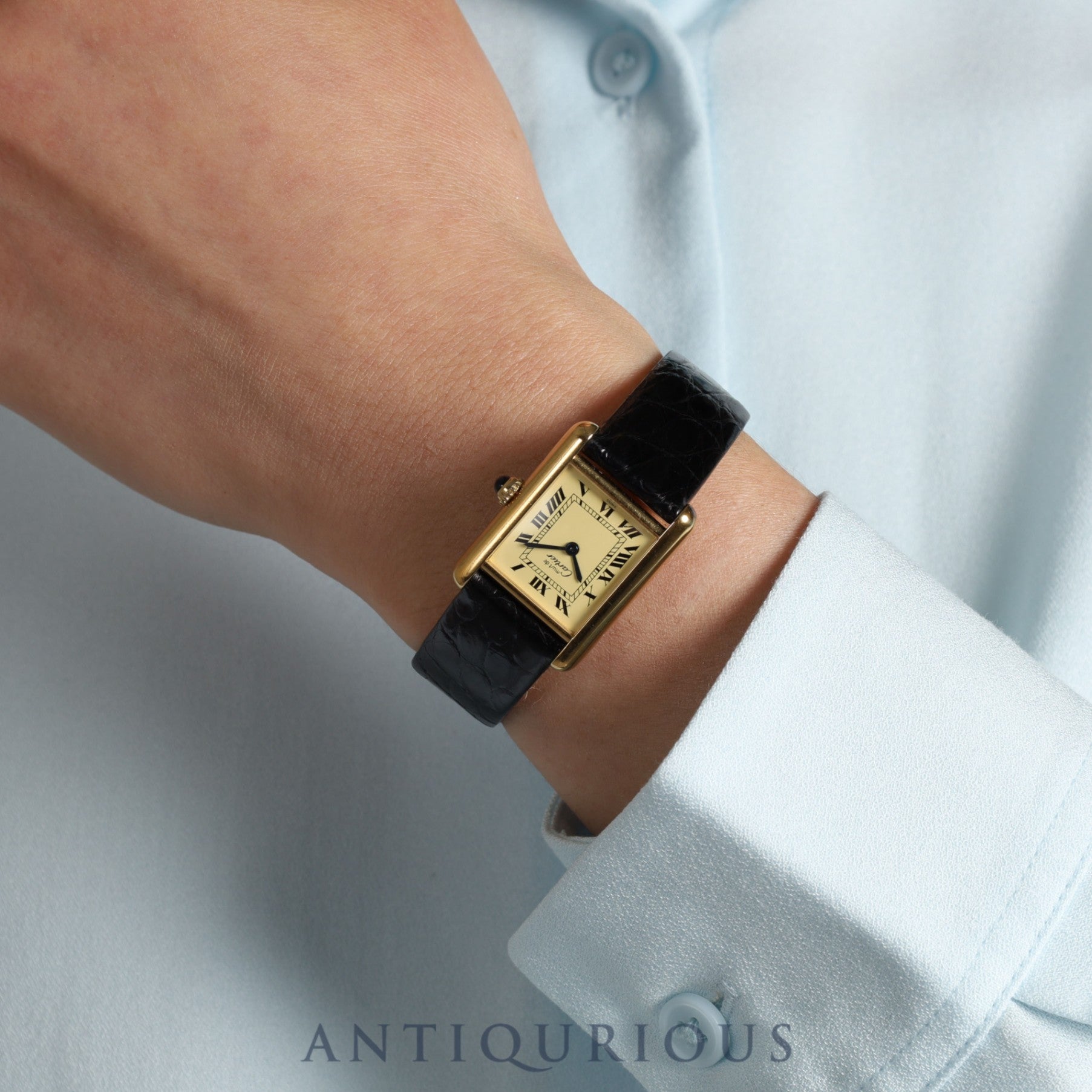 カルティエ マストタンク SM W1003153 / 1613 クォーツ Cal.057 SV925 革 純正尾錠(GP) ローマンアイボリー文字盤 1980年代半ば~1994年頃 オーバーホール済み