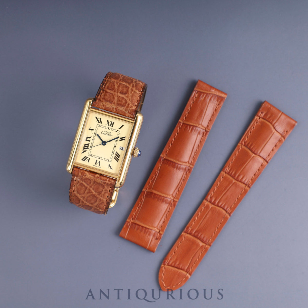 Cartier Must Tank GM (XL) W1017454 / 2413 Quartz Cal.687 SV925 Genuine leather strap Genuine D buckle (GP) Ivory Roman dial 1999-2003 Overhauled