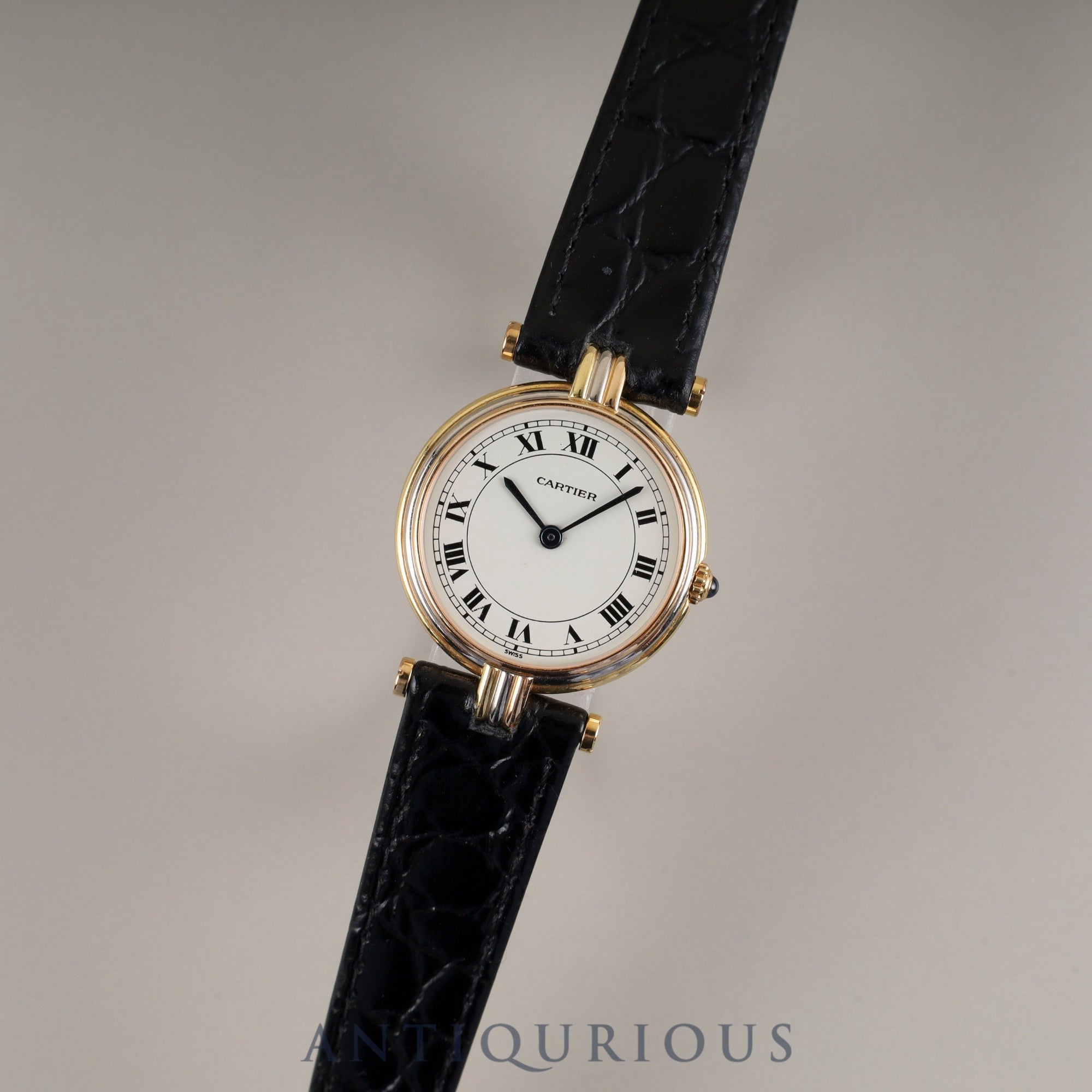 カルティエ ヴァンドーム トリニティ VLC SM 881004 クォーツ Cal.81 750 革 純正尾錠(GP) ホワイトローマン文字盤 オーバーホール済み
