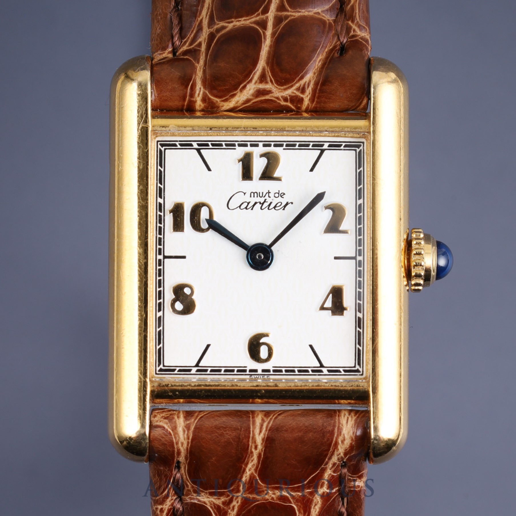 カルティエ マストタンク SM 5057001 Cal.90 SV925 革 純正Dバックル(GP)飛びアラビアCC文字盤 保証書(1995年)オーバーホール済み