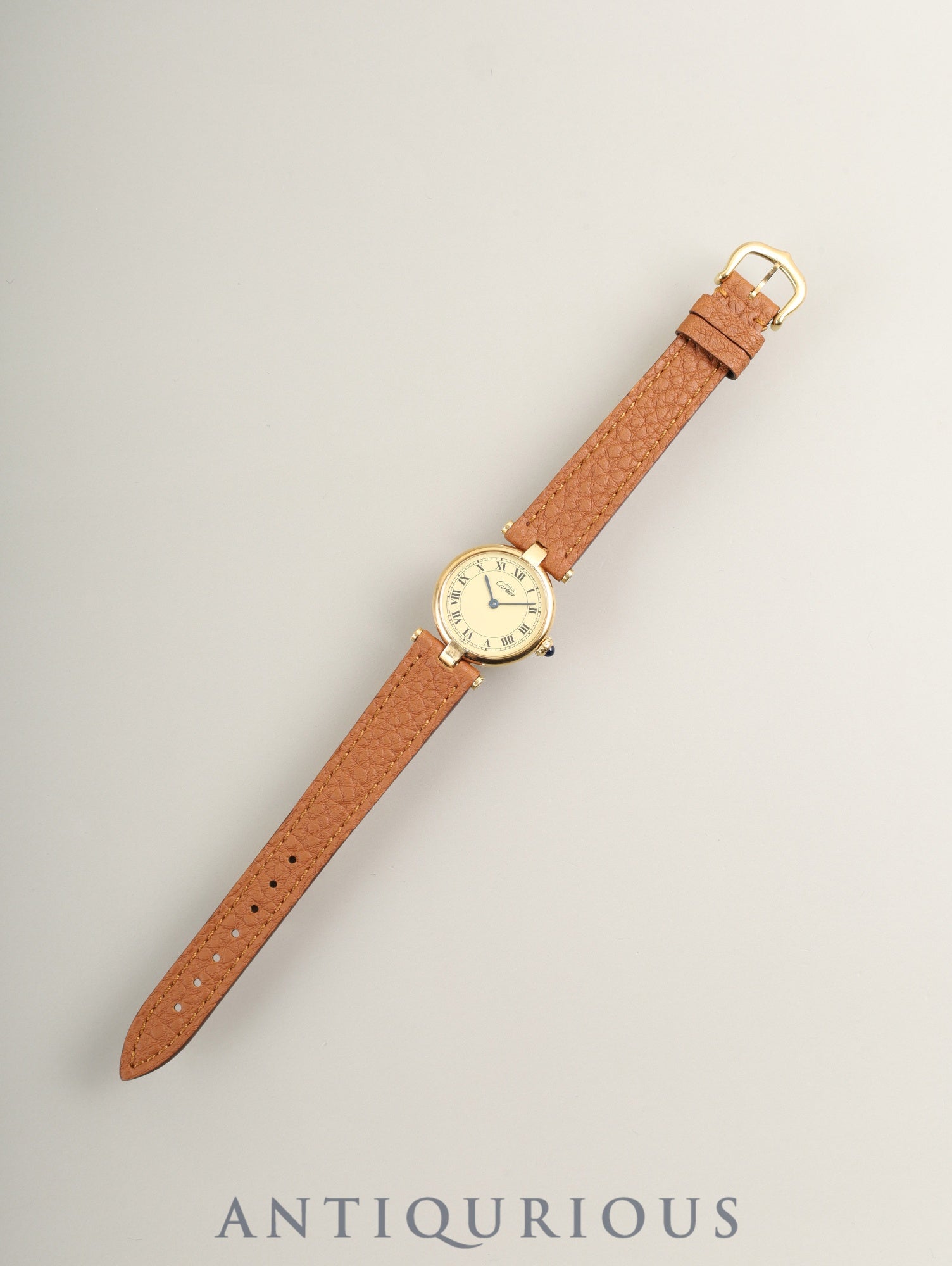 カルティエ マスト ヴァンドーム VLC SM 590004 クォーツ Cal.90 SV925 革 純正尾錠(GP)アイボリーローマン文字盤 オーバーホール済み