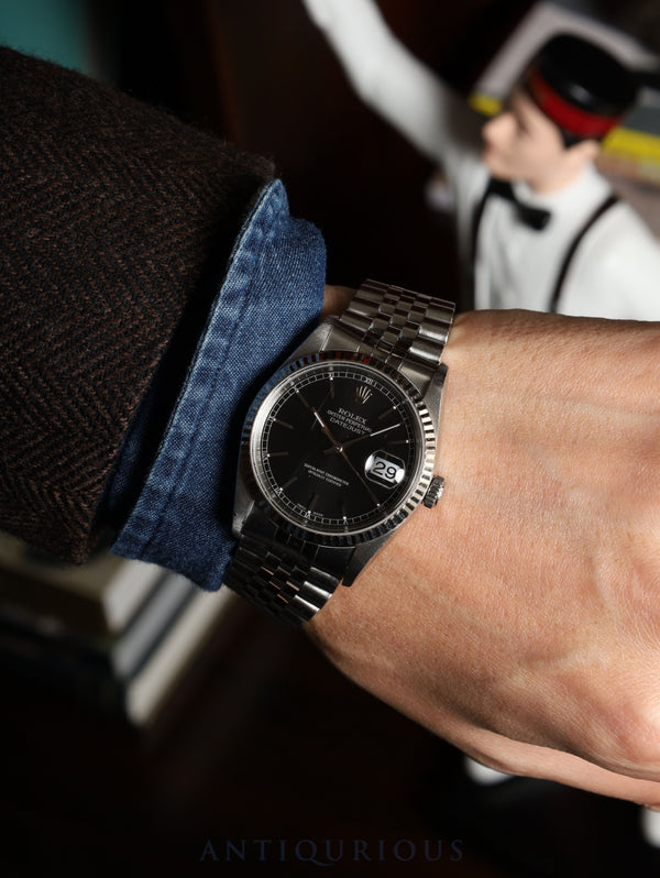 ロレックス デイトジャスト 16234 自動巻き Cal.3135 SS/WG SS ブラック文字盤 U番(1997) 保証書(1999年) 国際サービス保証書(2018年)オーバーホール済み