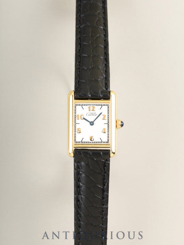 カルティエ マストタンク SM W1008354 / 5057001 クォーツ Cal.057 SV925 革 純正Dバックル(GP)飛びアラビア文字盤(SWISS表記)オーバーホール済み 新品仕上げ済み