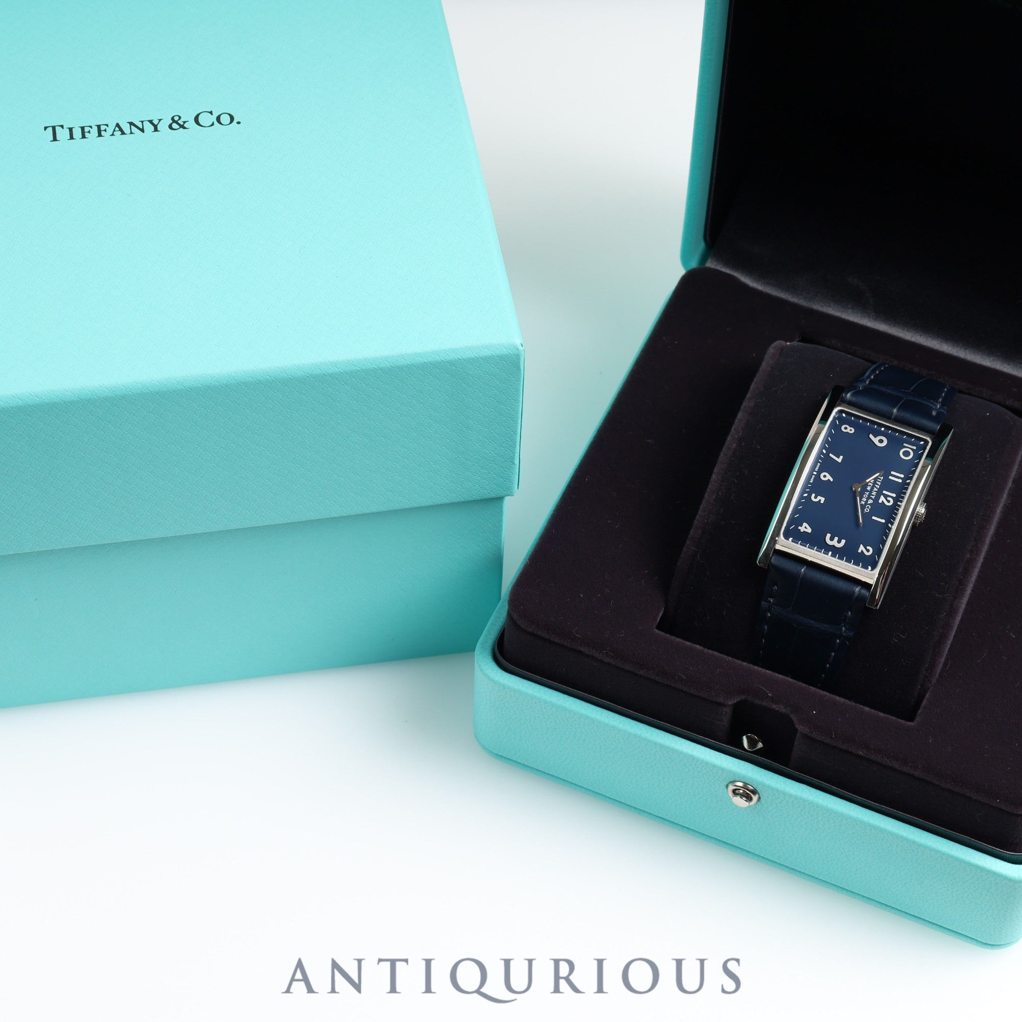 Tiffany East West 34677352 Quartz Navy Dial Stainless Steel Leather Box