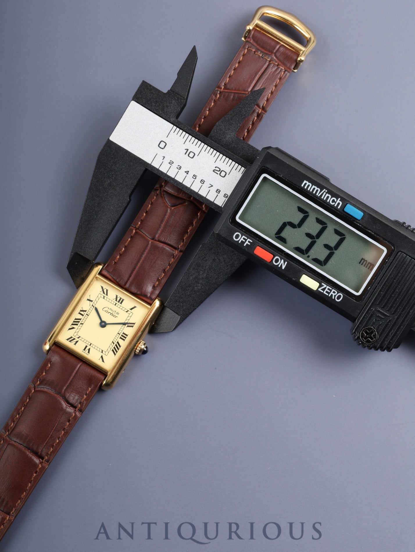 Cartier Must Tank LM W1002754 / 590005 Quartz Caliber 90 SV925 Leather Strap with Genuine D-buckle (GP) Ivory Roman Dial (SWISS Marking) Circa 1982-1995 Box Overhauled