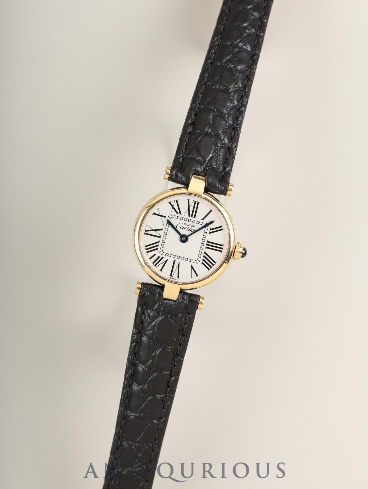 Cartier Must Vendôme VLC SM 590004 Quartz Caliber 90 SV925 Leather Watch with Genuine D-buckle (GP) Opalescent Dial Overhauled