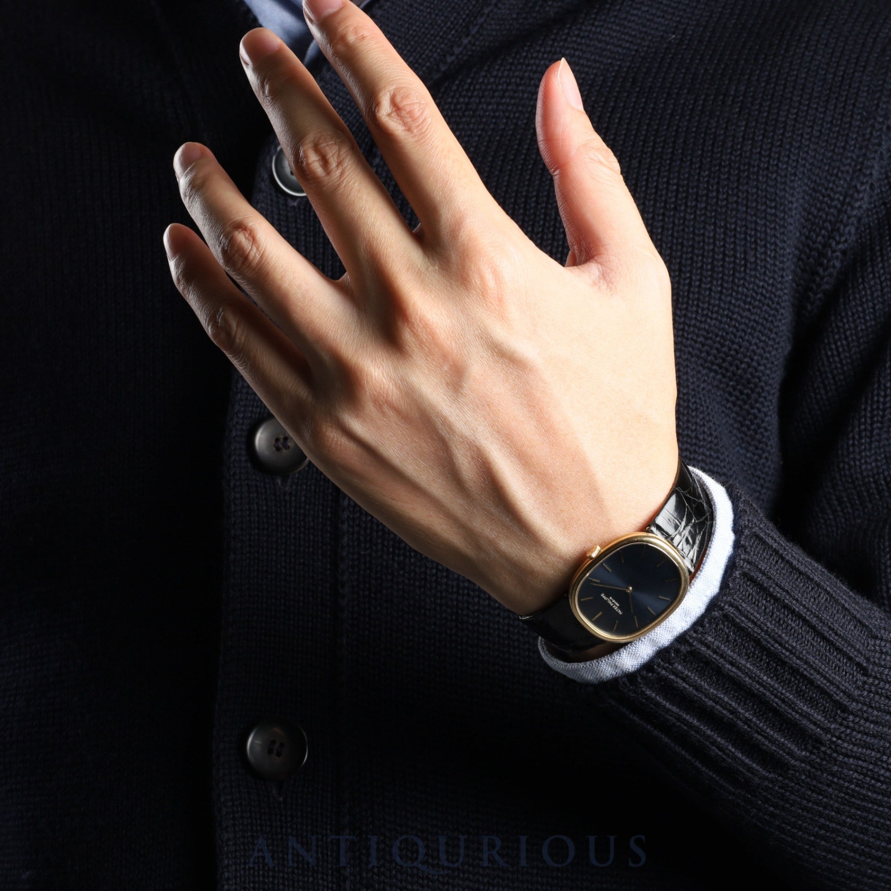 パテック・フィリップ ゴールデンエリプス 3848 手巻き Cal.215 750 革 純正尾錠(750)ブルー文字盤 オーバーホール済み