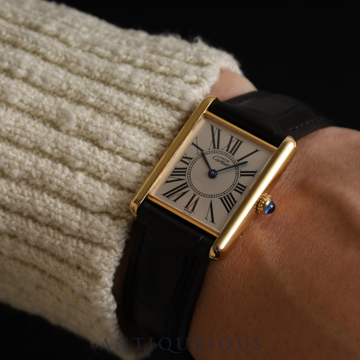 Cartier Must Tank LM 590005 Quartz Cal.90 SV925 Leather Genuine D-buckle (GP) Opalan dial Overhauled