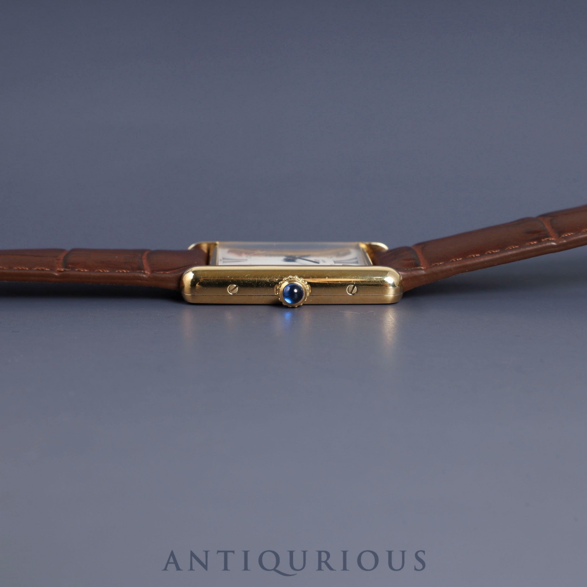 CARTIER MUST TANK LM 1615 Quartz Cal.90 SV925 Leather Genuine D-buckle (GP) Trinity dial Overhauled