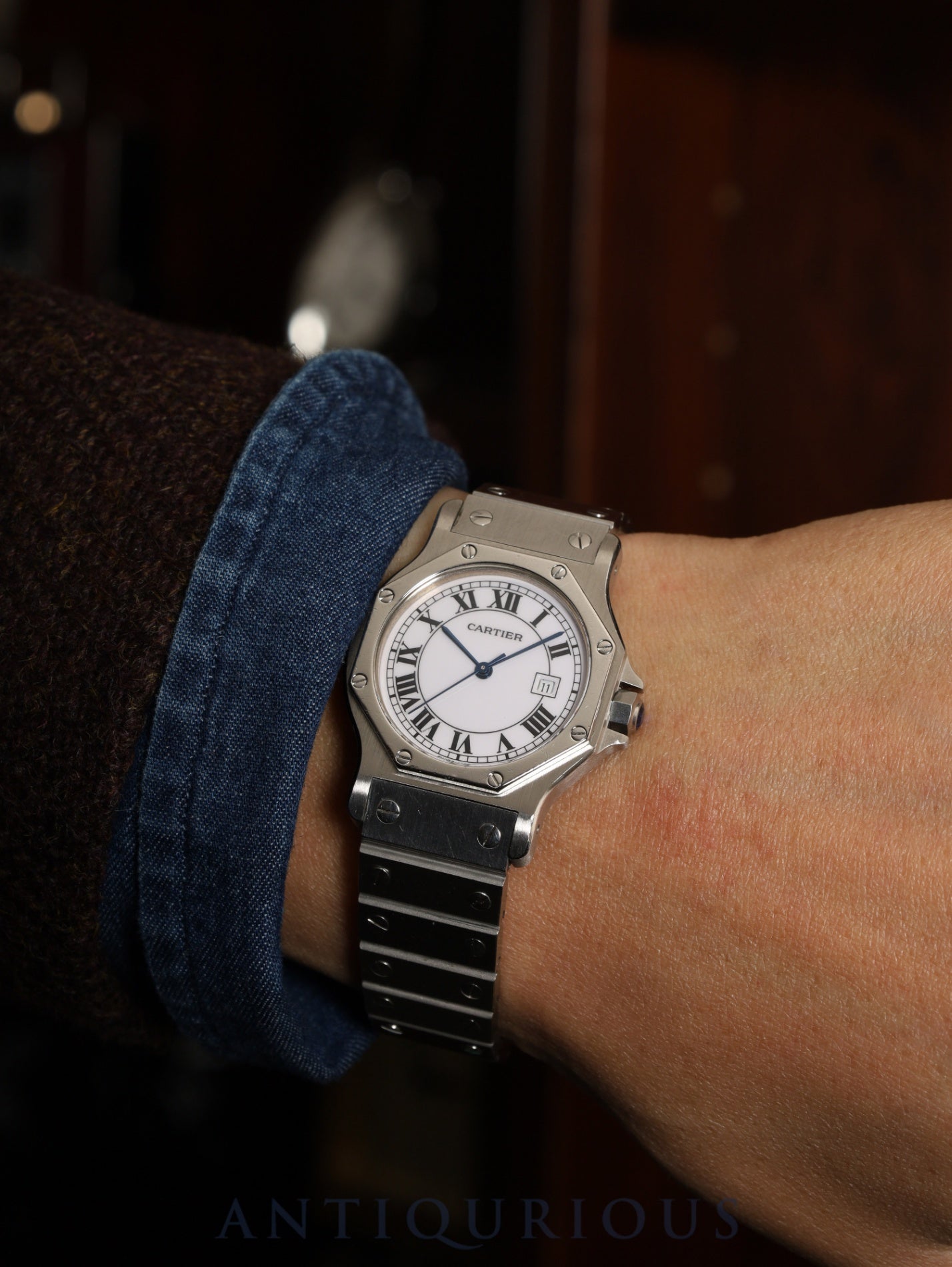 カルティエ サントス オクタゴン LM 2965 自動巻き SS SS ホワイトローマン文字盤 カルティエブティックにてコンプリートサービス済み