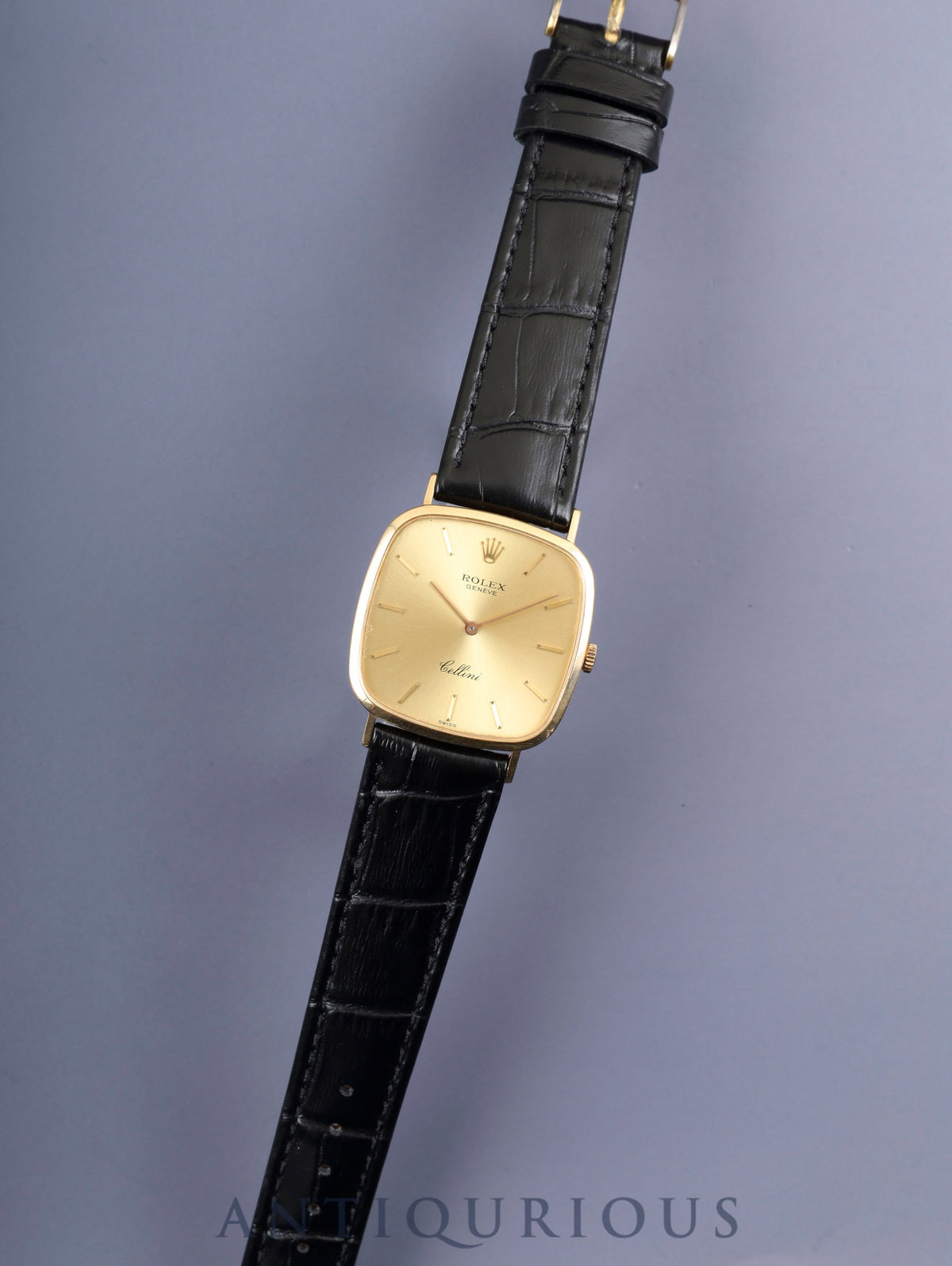 Rolex Cellini 4114 Manual Winding Caliber 1601 750YG Leather Strap with Genuine Buckle (GP) Champagne Dial No. 42 (1975) Overhauled