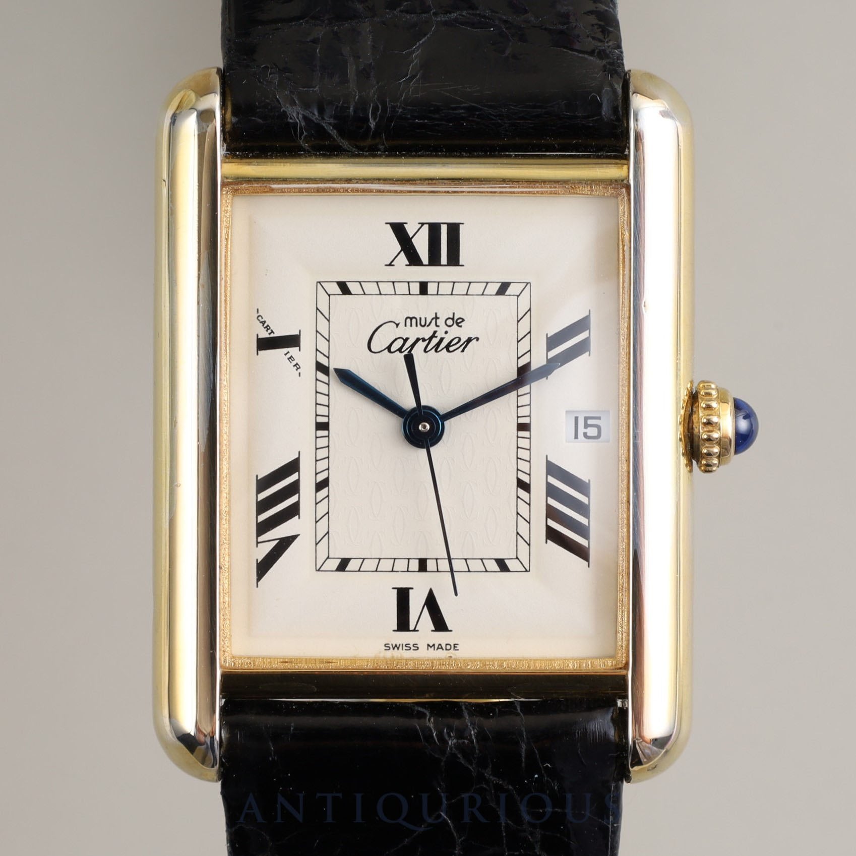Cartier Must Tank GM (XL) Date QZ W1013754 / 2413 Cal.687 SV925 Leather Genuine Buckle (GP) White Flying Roman CC Dial