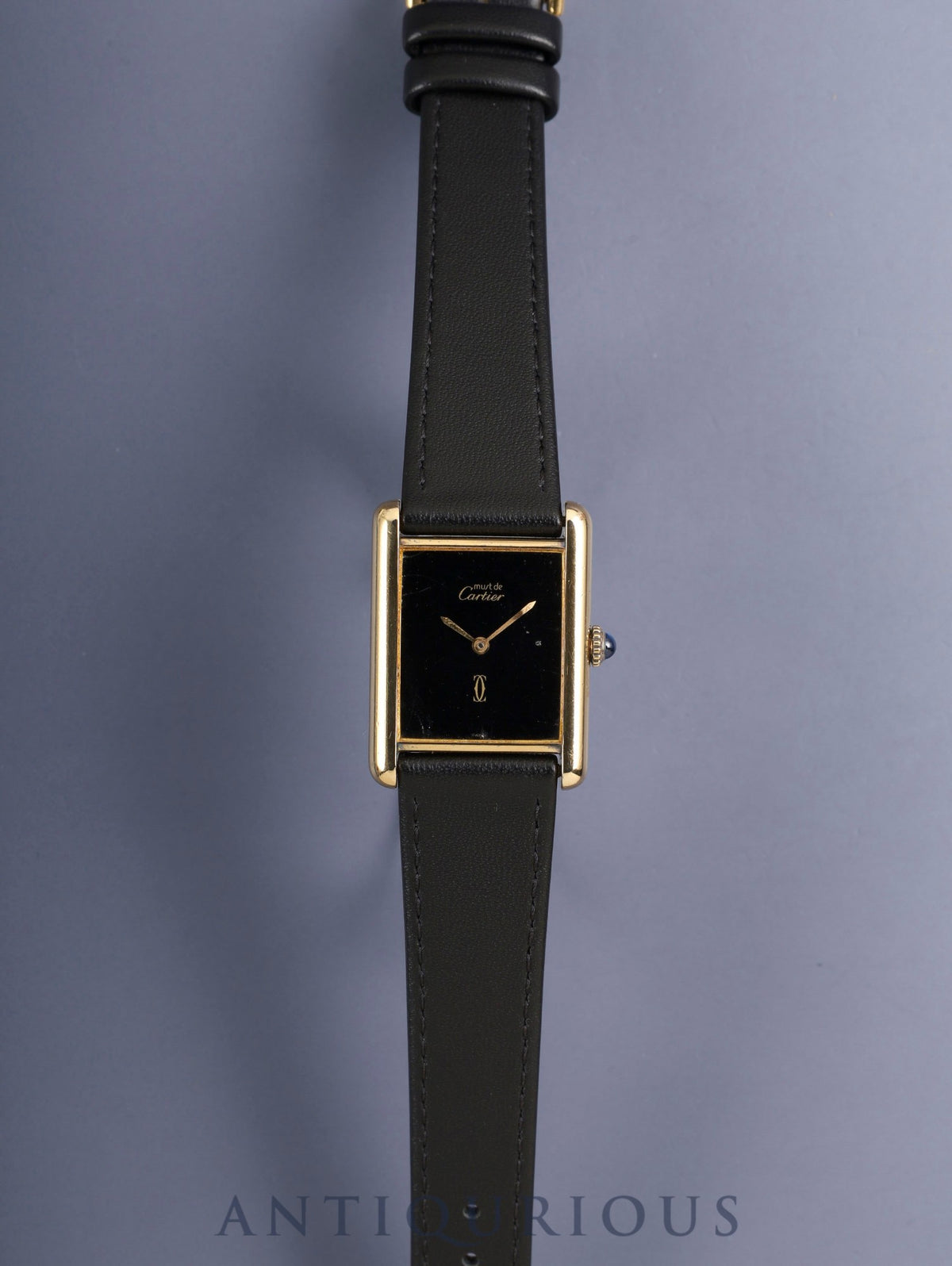 Cartier Must Tank LM Hand-wound Cal.78-1 SV925 Leather Genuine Pin Buckle (GP) Onyx Dial (SWISS marking) Overhauled