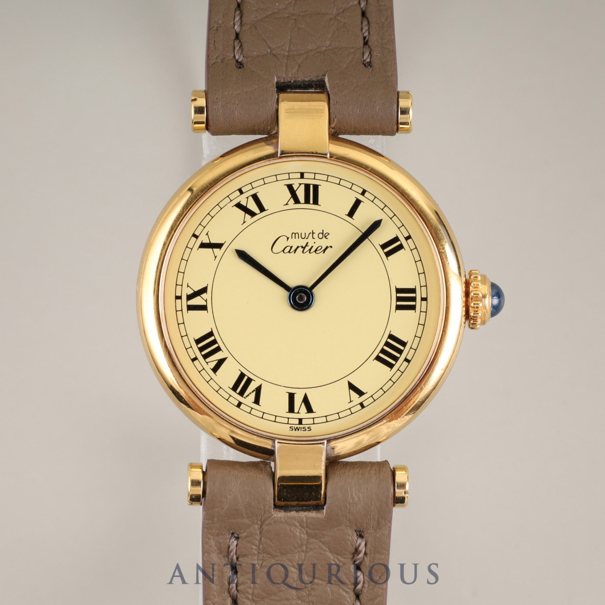 Cartier Must Vendôme VLC SM 590004 Quartz Caliber 90 SV925 Leather Strap with Genuine GP Buckle Ivory Roman Dial Box Booklet Warranty (1990) Overhauled