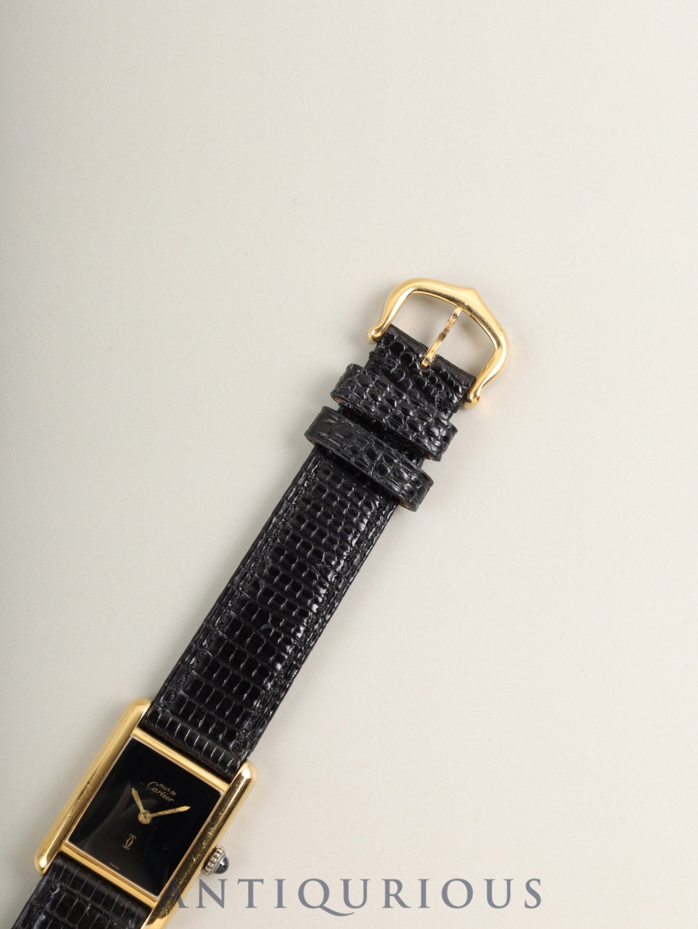 Cartier Must Tank SM Hand-wound Cal.78-1 SV925 Leather Genuine Pin Buckle (GP) Onyx Dial (SWISS) Overhauled