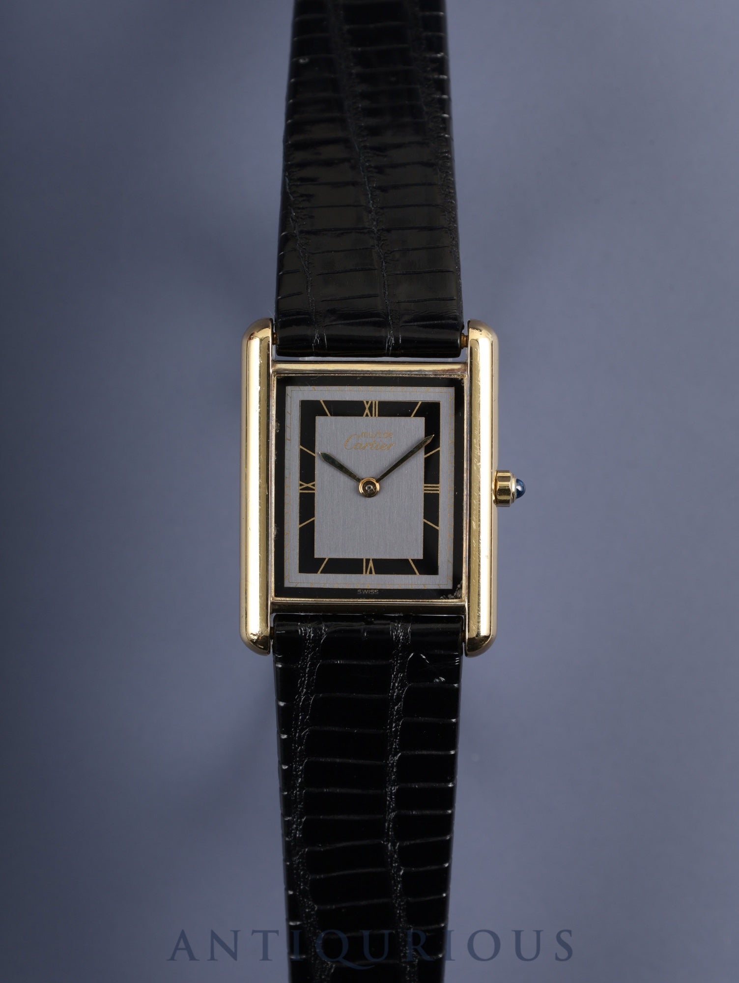 Cartier Must Tank LM 6 81006 Quartz Caliber 81 SV925 Leather Strap with Genuine GP Buckle, Gray Roman Dial, Overhauled