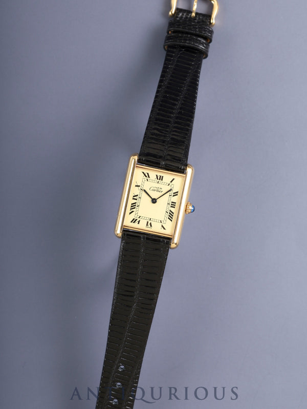 カルティエ マストタンク LM 590005 クォーツ Cal.90 SV925 革 純正ピンバックル(GP)アイボリーローマン文字盤(SWISS表記)箱 冊子 保証書(1987年) オーバーホール済み