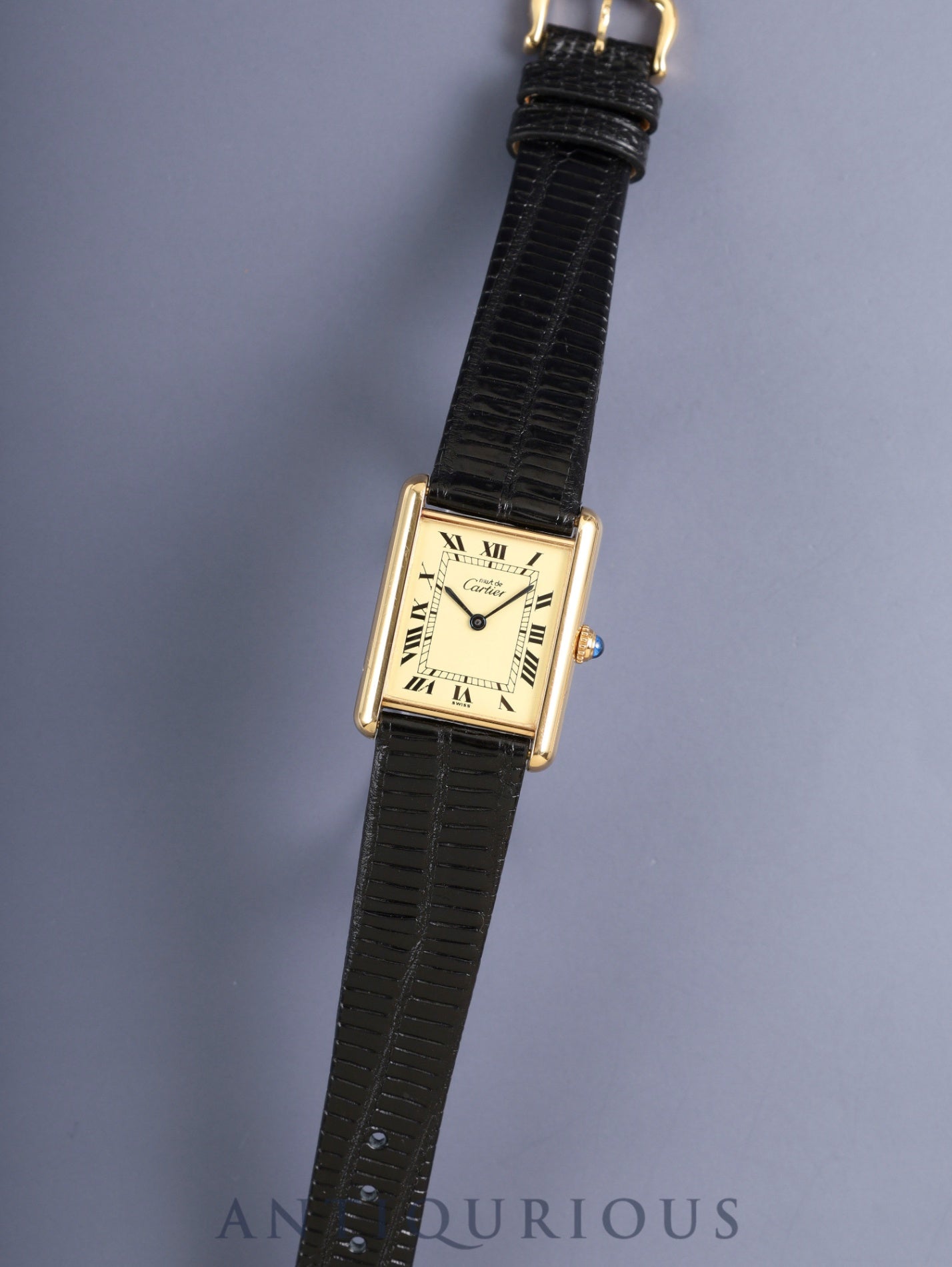カルティエ マストタンク LM 590005 クォーツ Cal.90 SV925 革 純正ピンバックル(GP)アイボリーローマン文字盤(SWISS表記)箱 冊子 保証書(1987年) オーバーホール済み