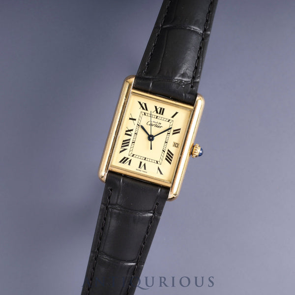 Cartier Must Tank GM (XL) W1017454 / 2413 Quartz Cal.687 SV925 Leather Genuine Buckle (GP) Ivory Roman Dial Overhauled
