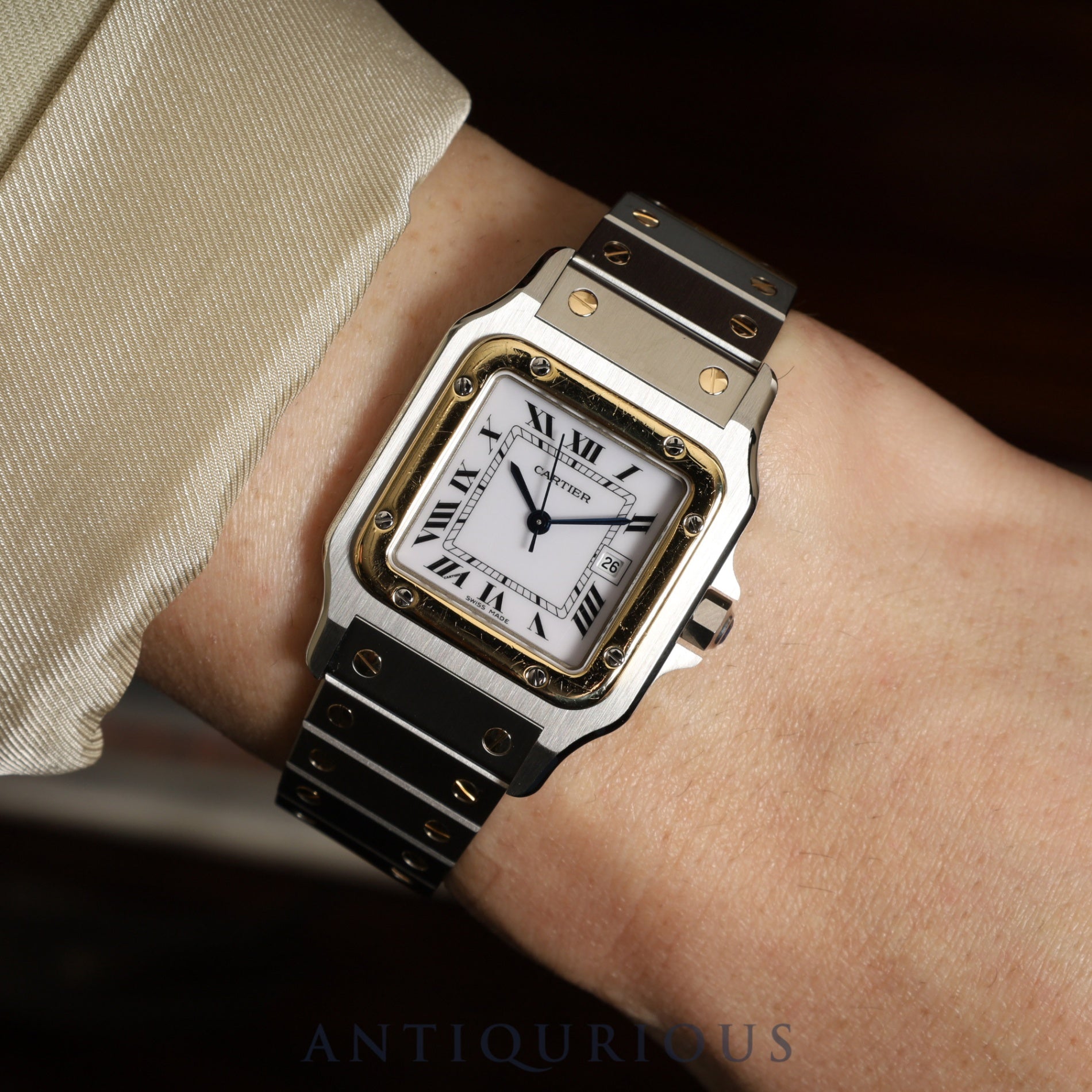 Cartier Santos Galbee LM 1553 Automatic Caliber - Stainless Steel/Yellow Gold with White Dial. Completely serviced at a Cartier boutique. New bracelet replaced.