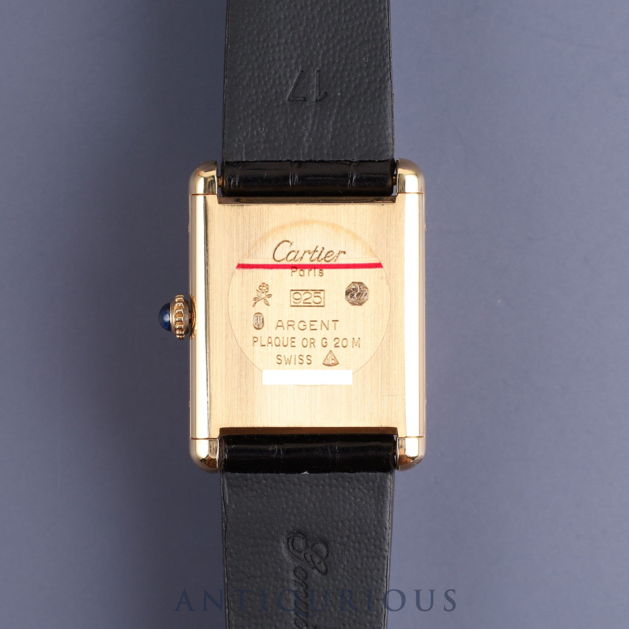カルティエ マストタンク LM 手巻き Cal.78-1 SV925 革 純正尾錠(GP)オニキス文字盤 オーバーホール済み