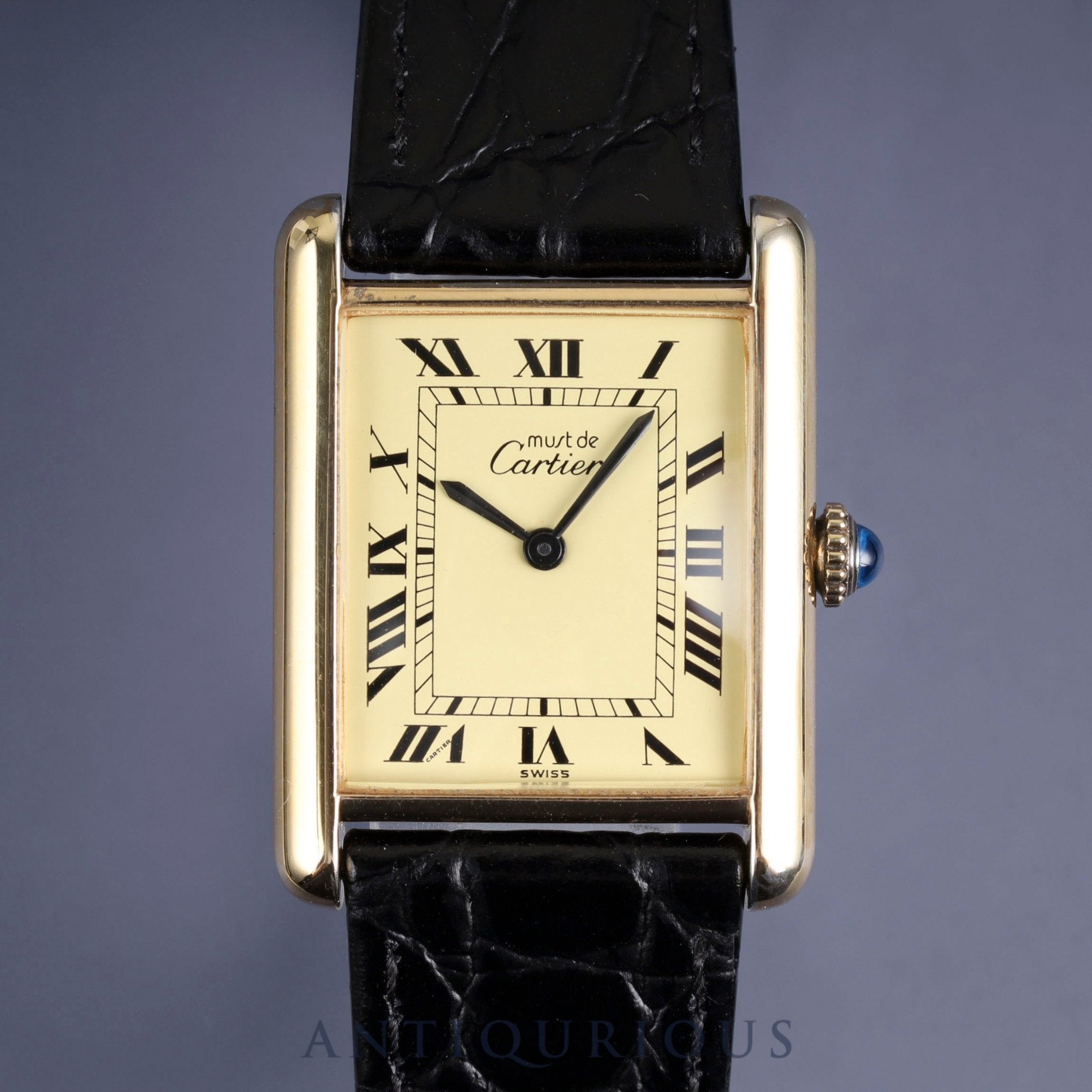 Cartier Must Tank LM Manual winding Cal.78-1 SV925 Leather Genuine buckle (GP) Ivory Roman dial Overhauled