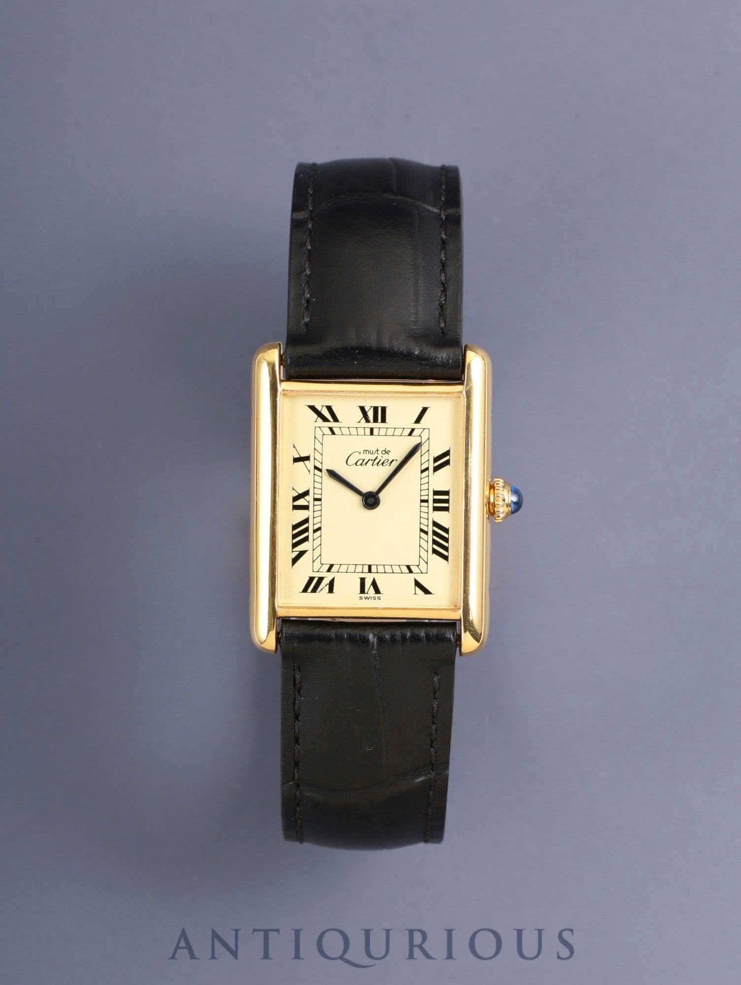 Cartier Must Tank LM Hand-wound Cal.78-1 SV925 Leather Genuine Deployant Buckle (GP) Ivory Roman Dial (SWISS marking) Overhauled and Newly Finished