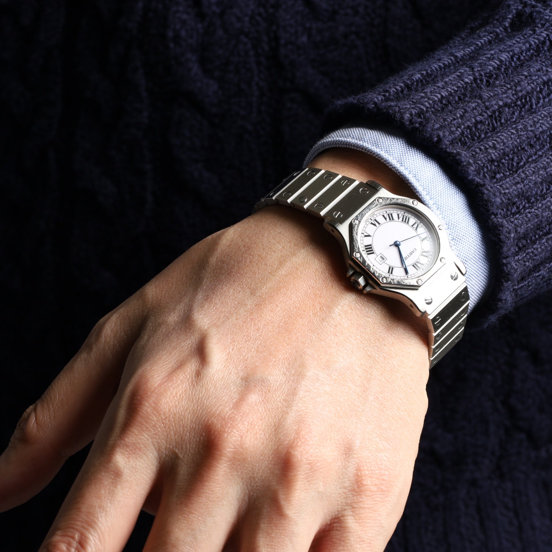 Cartier Santos Octagon LM 2965 Automatic SS SS White Roman dial Box Warranty (no date) Complete service (full maintenance) completed at Cartier boutique