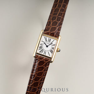 Cartier Must Tank SM W1005554 / 1613 Quartz Caliber - SV925 Leather Strap with Genuine D-Clasp (GP) Opalescent Dial Circa 1996-1998 Completely serviced at a Cartier boutique