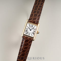 Cartier Must Tank SM W1005554 / 1613 Quartz Caliber - SV925 Leather Strap with Genuine D-Clasp (GP) Opalescent Dial Circa 1996-1998 Completely serviced at a Cartier boutique
