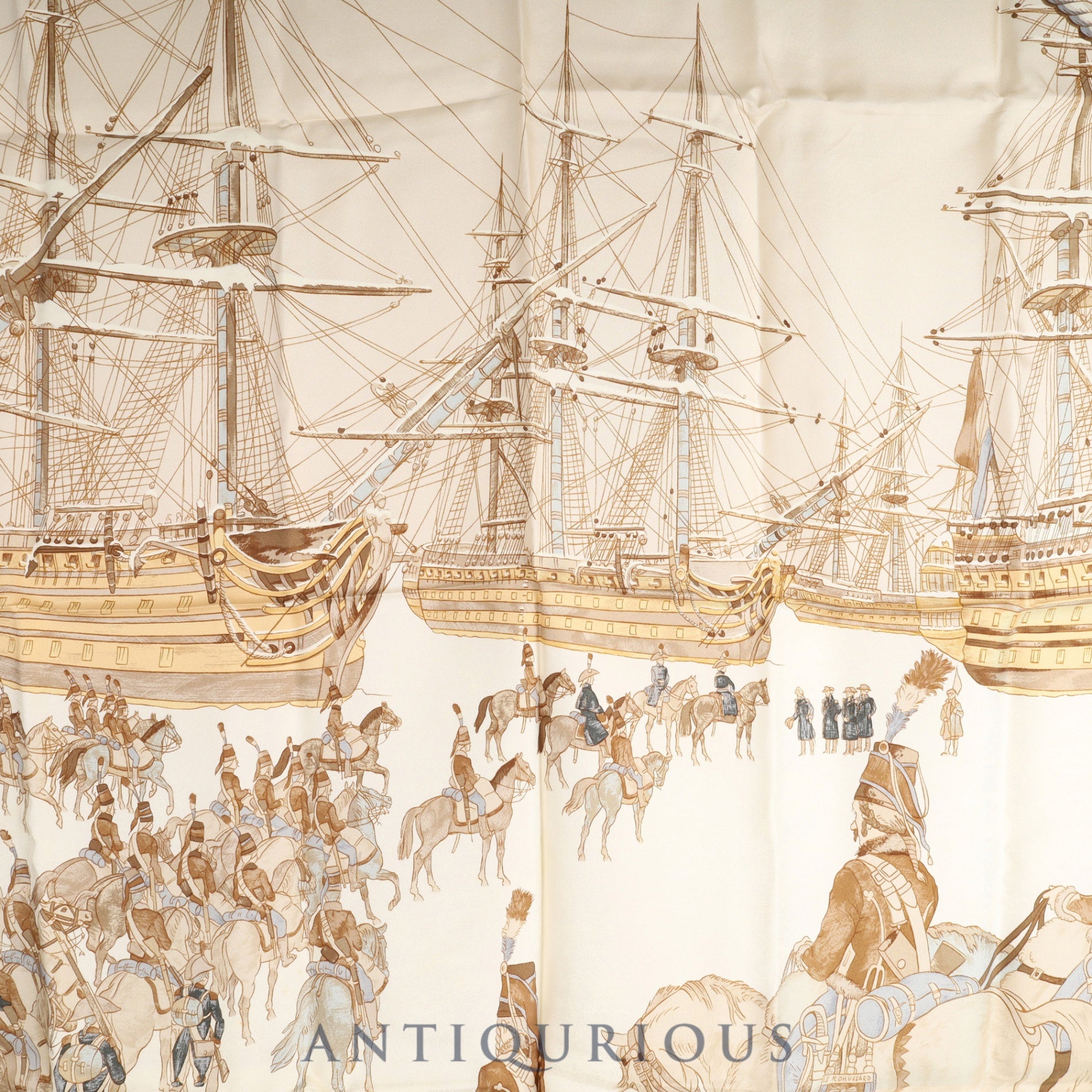 エルメス スカーフ カレ90 MARINE ET CAVALERIE 海と騎兵隊 SILK100%