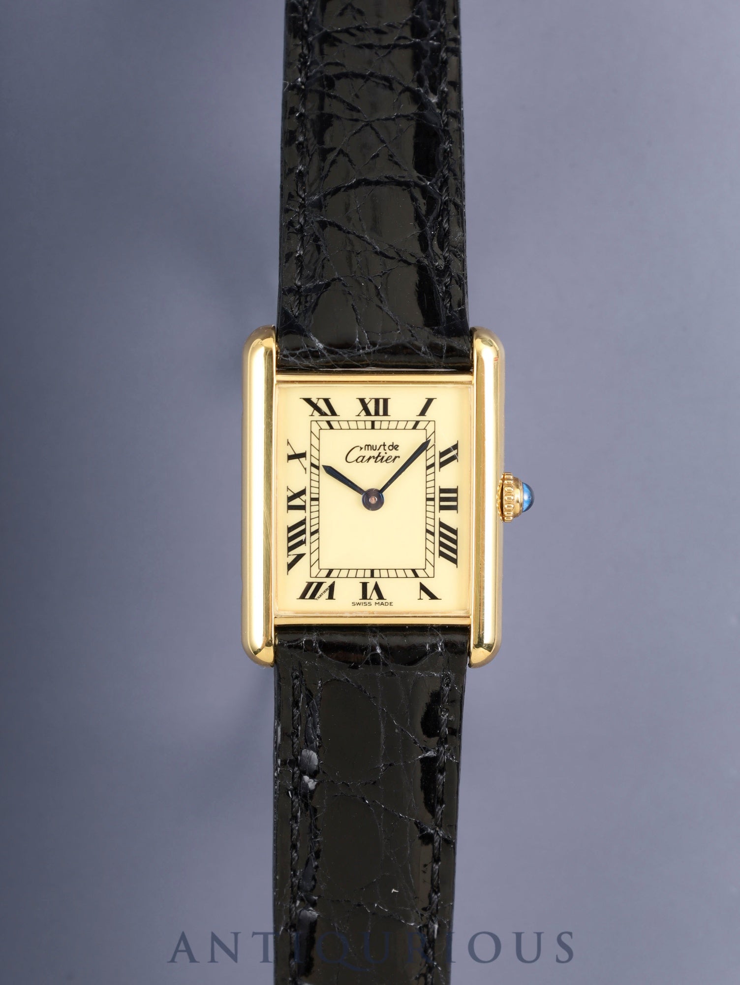 カルティエ マストタンク LM 590005 クォーツ SV925 革 純正尾錠(GP)アイボリーローマン文字盤(SWISS MADE表記)新品仕上げ済み カルティエブティックにてコンプリートサービス(フルメンテナンス)済み