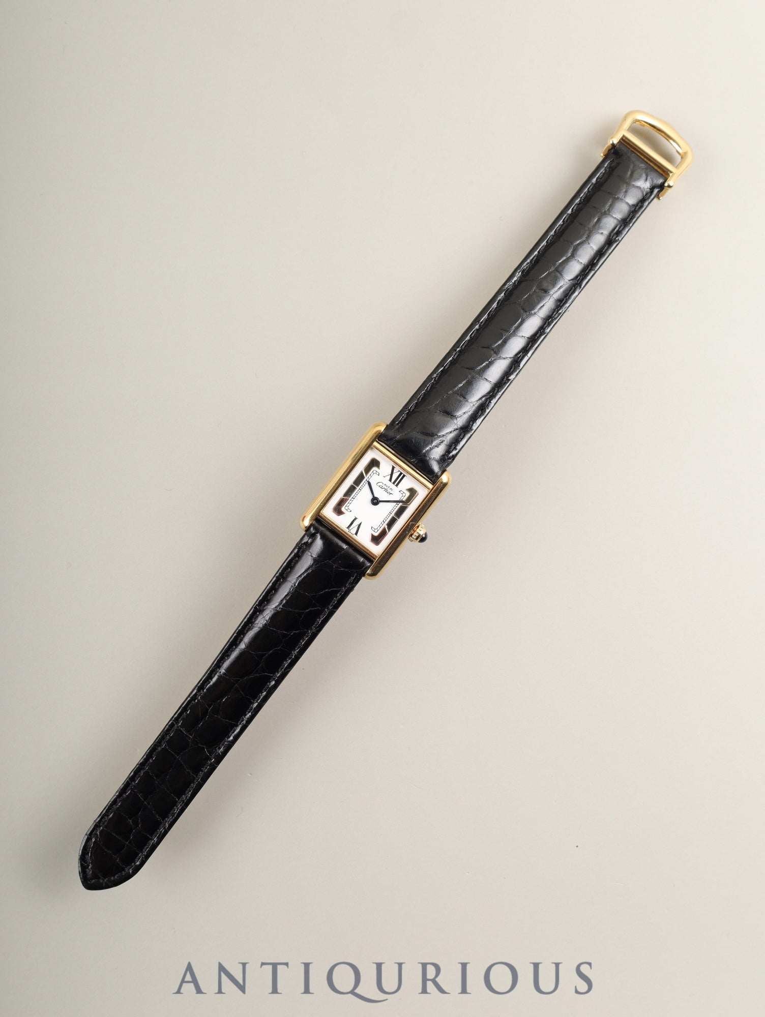 Cartier Must Tank SM 1613 Quartz Caliber 057 SV925 Leather Watch with Genuine D-Buckle (GP) and Side Trinity Dial (SWISS Markings), Circa 1982-1995, Box, Genuine Leather Strap, Overhauled